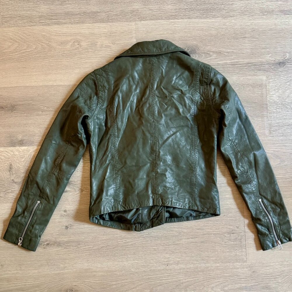 Madewell Washed Leather Motorcycle Jacket Dark Forest Green - Picture 3 of 4